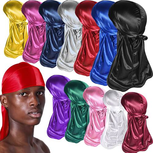 Solid Color Silk Satin Durag Headwear Soft Long Tails Headba