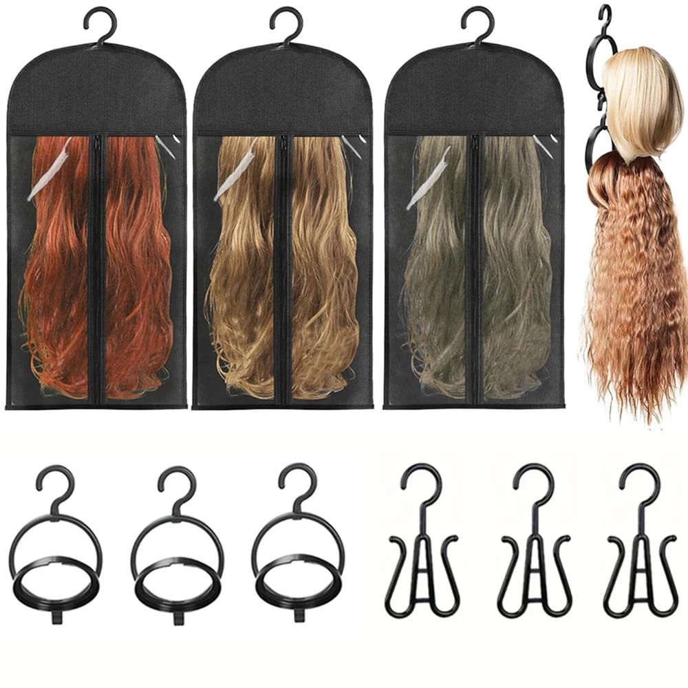 3 Pcs multifunctional Wig Bags Storage with Wig Hanger Dust-