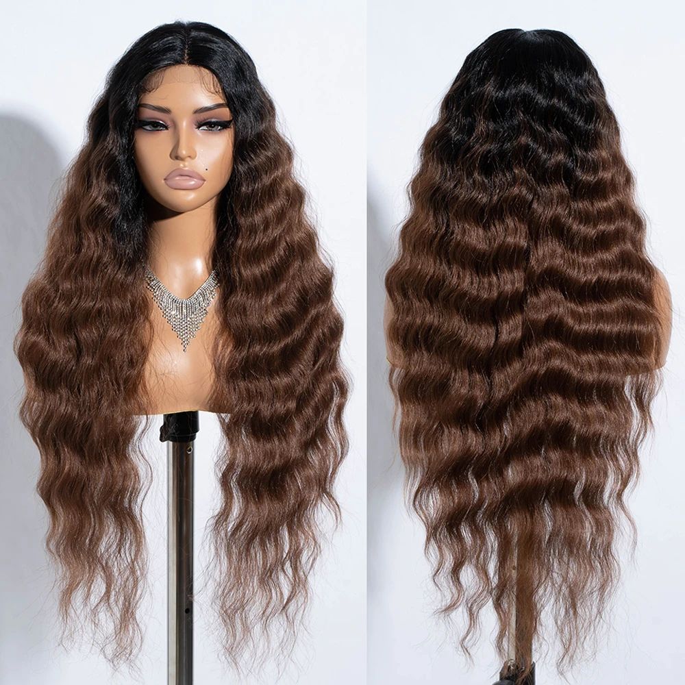 Synthetic Lace Wig Long Deep Wavy Ombre Blonde Brown Lace Wi
