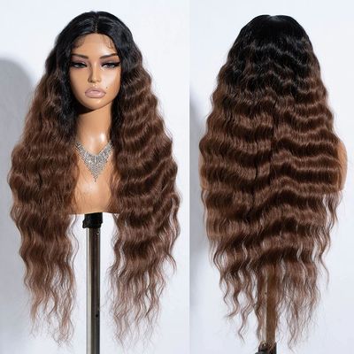 Synthetic Lace Wig Long Deep Wavy Ombre Blonde Brown Lace Wi