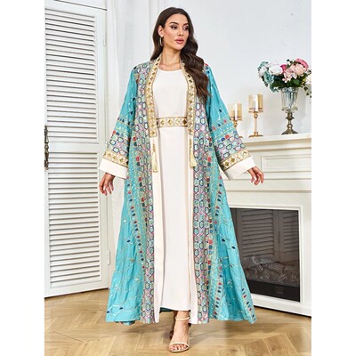 Abay Women Dress Muslim Jalabiya Sequins 2 Piece Set Lace-up