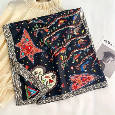 90*90Cm Square Scarf Twill Silk Feeling Women Head Shawls an