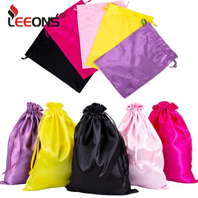 Leeons 5Pcs Satin Bags With Drawstring For Wigs/Bundles/Hair