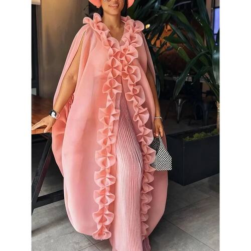 Elegant African Two Piece Set Ruffle Sleeveless Loose Kaftan