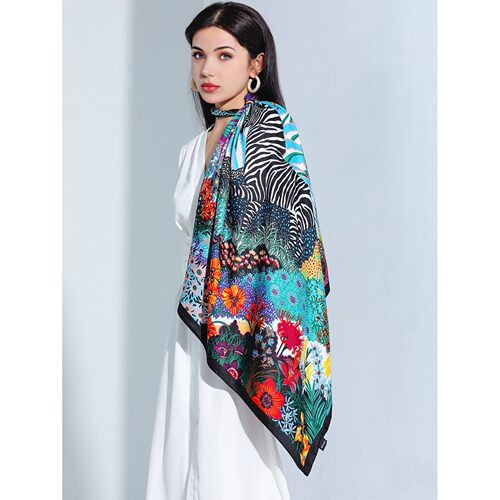 Luxury Brand Square Silk Scarf Women Satin Print Hijab Scarv