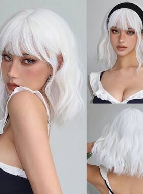 EASIHAIR Short White Bob Synthetic Wigs Short Wavy Lolita Na