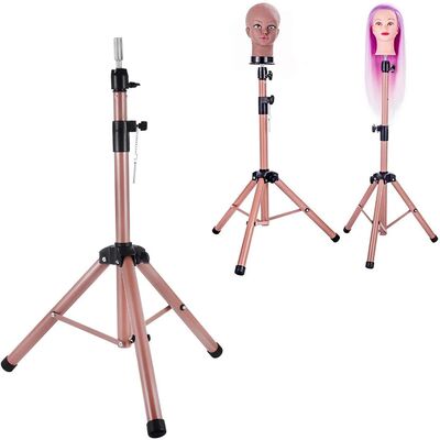 Adjustable Wig Head Stand Pink Metal Mannequin Head Tripod H