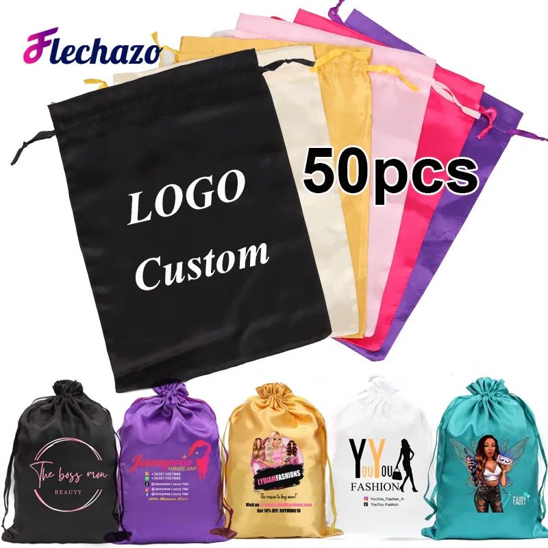 Satin Wig Bag Private Logo 50Pcs Wholesale Wig Packaging Bag