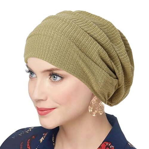 Trendy Crinkle Women's Solid Color  Turban Soft Elastic Indi