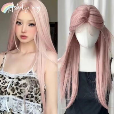 Ashely Pink Wig Lolita Long Straight Pink Wig for Women Head