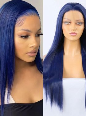 Blue Wig Straight Synthetic Lace Front Wig Glueless Wigs Rea