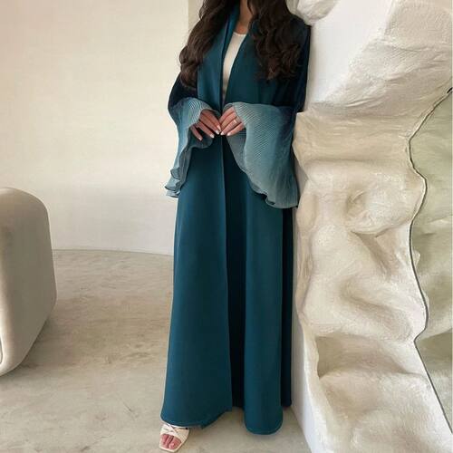 Open Front Abay Muslim Flare Sleeve Casual Arabian Abays Mid