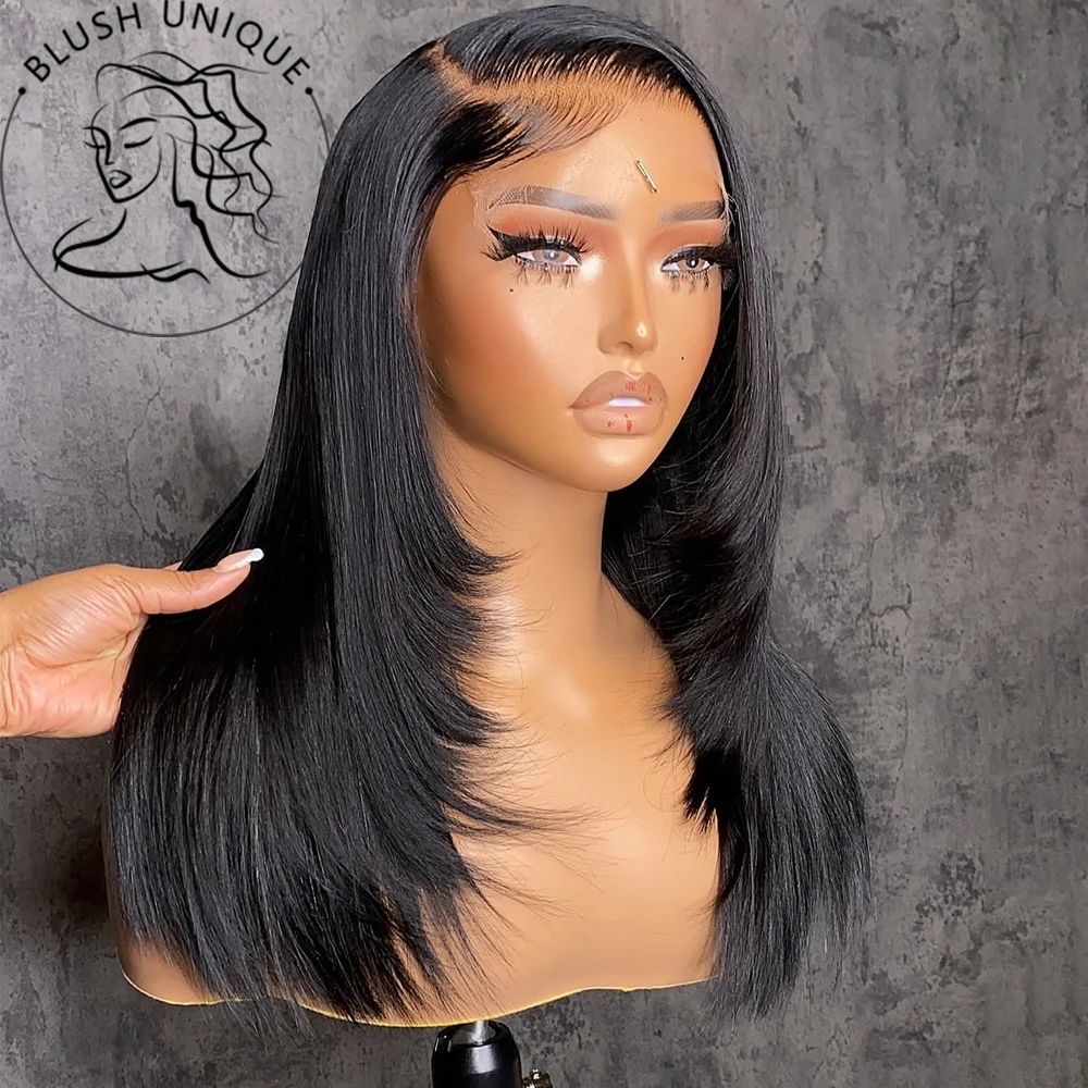 13X6 Layered Lace Front Wig Natural Black Straight Lace Fron