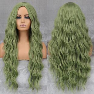Long Wavy Green Synthetic Wig Women's Heat-Resistant Natural
