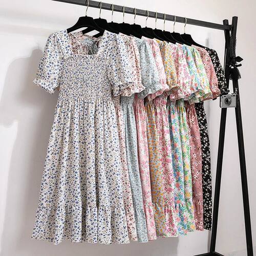 Summer Pleated Women Chiffon Dresses Casual Beach Holiday Sh