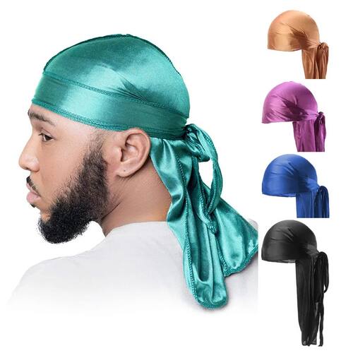Durag Long Tail Silky Scarf Muslim Doo Rag Pirate Hat Durag