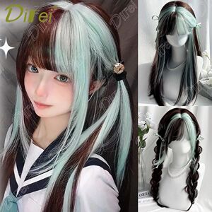 DIFEI Mint Green Highlight Synthetic Lolita Wig Women's Long
