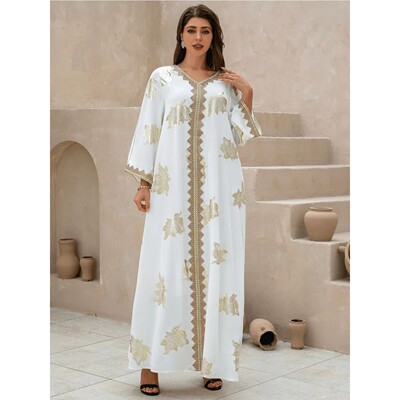 Muslim Dress for Women Party Abay V Neck Button Abays Arab D