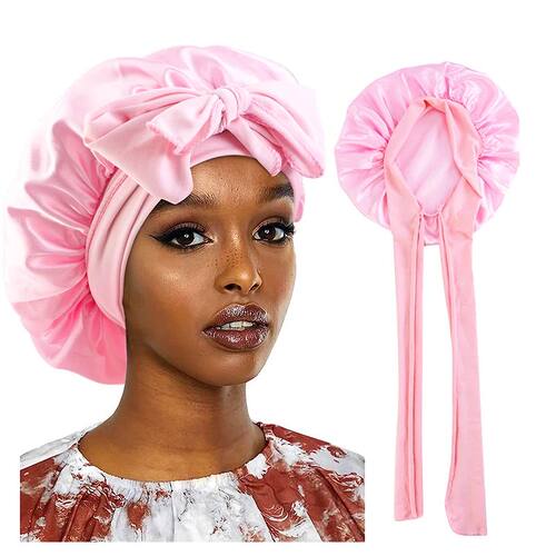 New Satin Sleeping Cap For Women Solid Wide Band Stretch Hea