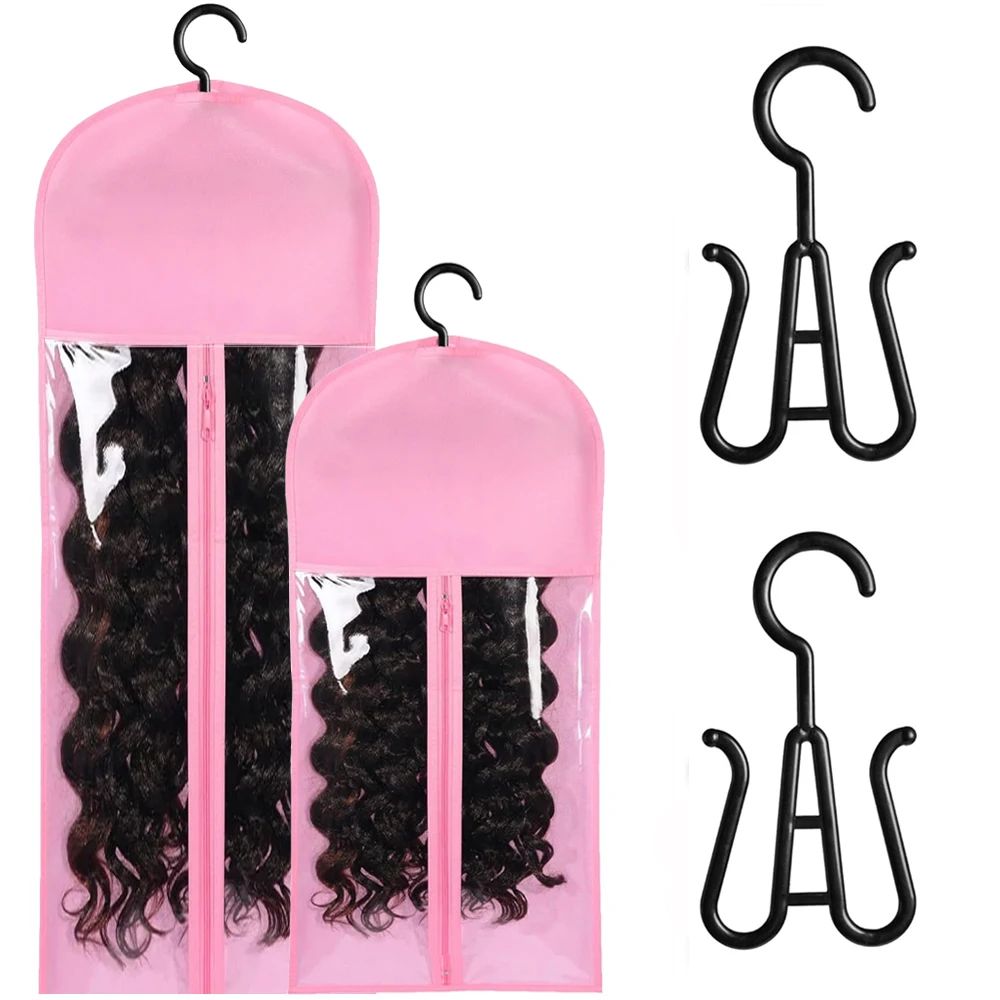 1/2Set Black Wig Storage Bag with Plastic Hanger Hair Organi