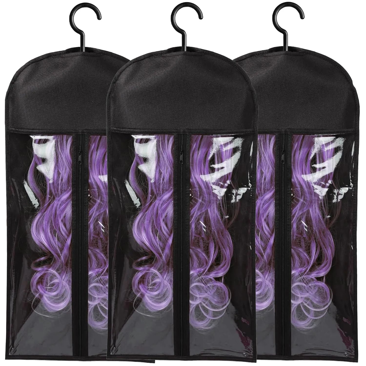 3PCS Hair Extension Holder Wig Storage Bags with Hanger for