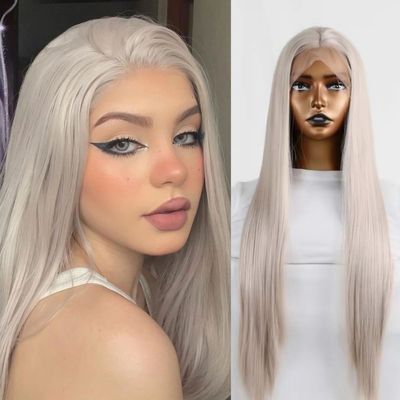 Grey Wig Long Straight Synthetic Lace Front Wig Glueless Wig