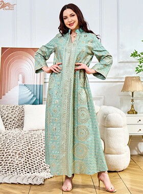 Muslim Embroidery Dress for Women Sequins Party Long Robe Ab