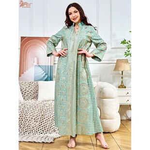 Muslim Embroidery Dress for Women Sequins Party Long Robe Ab