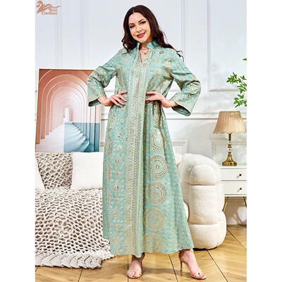 Muslim Embroidery Dress for Women Sequins Party Long Robe Ab