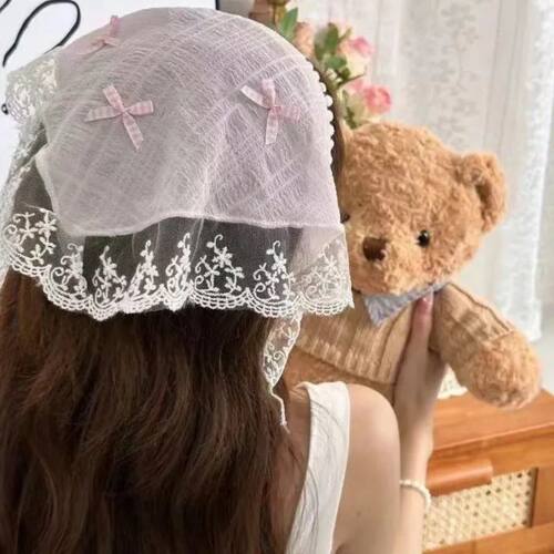 Korean Lace Bow Retro Triangular Scarf Solid Color Headscarf
