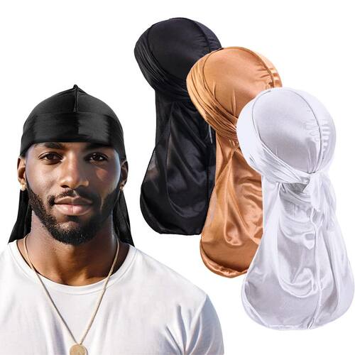 3PCS/LOT Long Durag Silk Satin Bandanas Cap Turban Hat Wigs