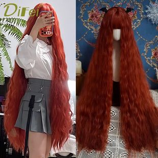 120cm Long Wavy Hair Synthetic Wigs Female Red Brown Coaplay