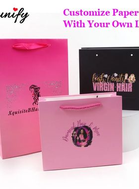 Hair Bags Customize Logo 10Pcs Paper Wrap Bags With Handles