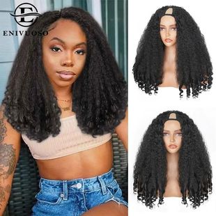 Afro Kinky Straight V Part Wigs with Bouncy Curls Short Synt