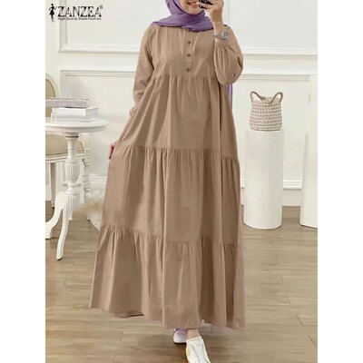 Autumn Muslim Abay Long Dress ZANZEA Fashion Women Long Slee