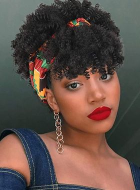 Curly Wigs for Black Women Short Afro Kinky Curly Headbands