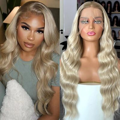 Long Blonde Brown Ombre Wig Long Curly Wavy Synthetic Lace F