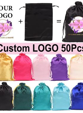 Wig Bags With Custom Logo 50Pcs Hair Bags Big Satin Bags Sto