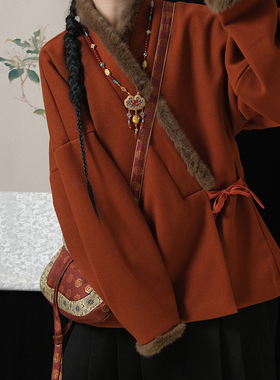 织春集【初雪】明制汉服女交领加绒弓袋袖马面裙改良款日常冬套装