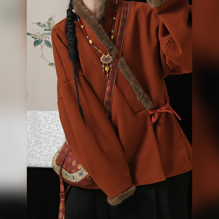 织春集【初雪】明制汉服女交领加绒弓袋袖马面裙改良款日常冬套装