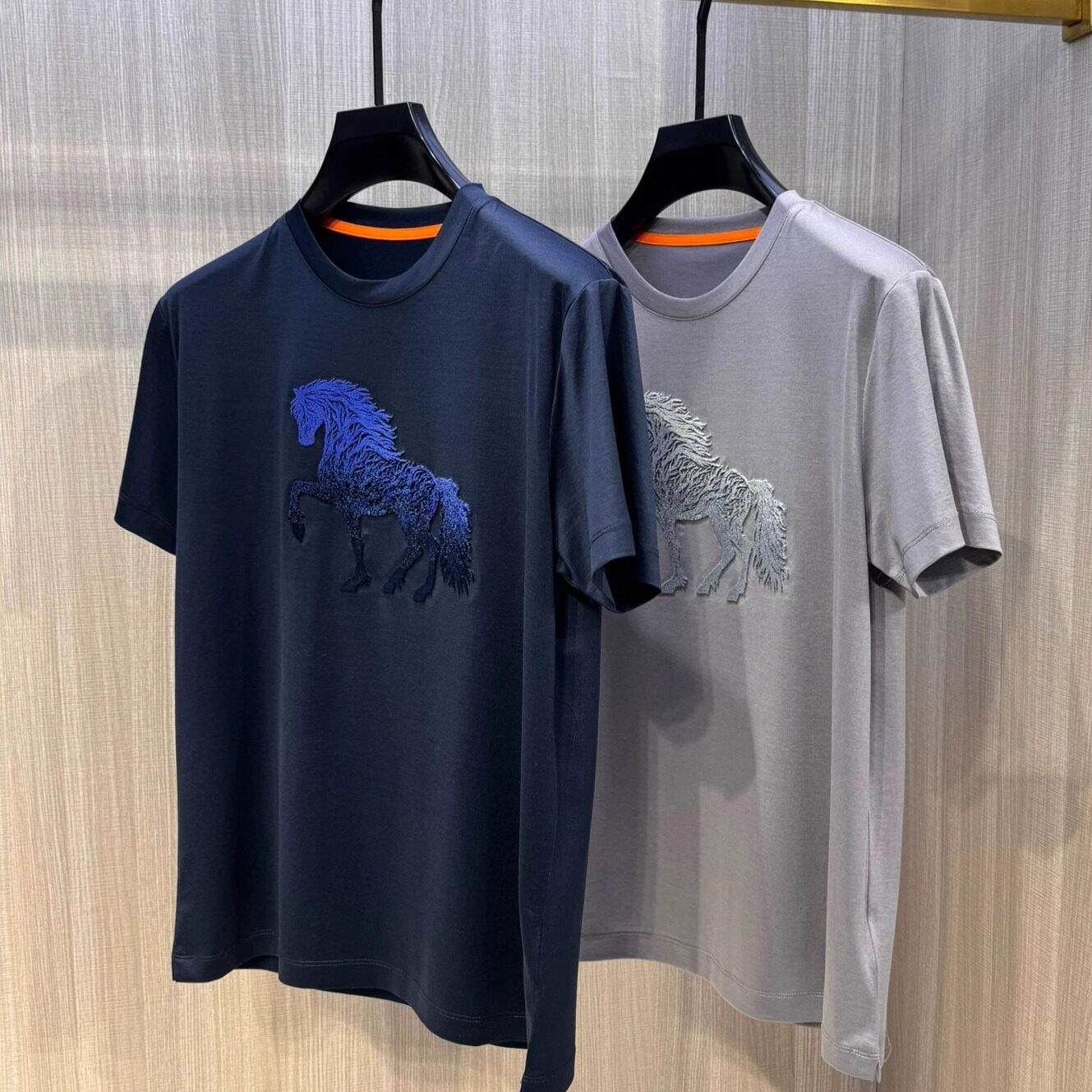 夏季新款轻奢骏马牙刷秀双面丝光棉男士圆领短袖T恤百搭休闲上衣