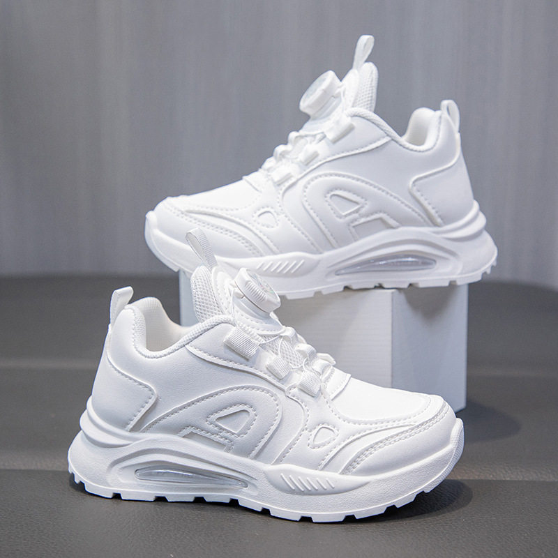 儿童小白鞋夏季新款透气网面旋转纽扣男女童学生校园运动鞋演出鞋