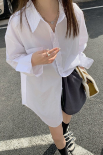 白色长袖衬衫女春秋季薄款韩版bf慵懒风宽松衬衣外套大码上衣潮