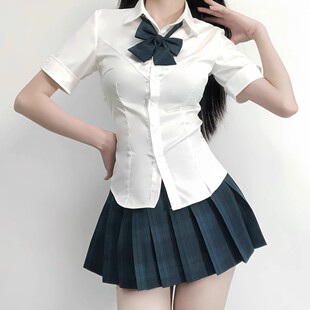 jk制服女款收腰衬衫短袖修身显瘦衬衣通勤白色工作服jk夏季辣妹