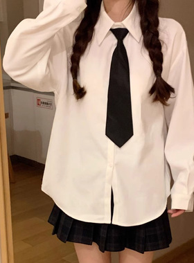 JK制服衬衫女长袖白色宽松新款领带百搭学院风内搭打底学生上衣