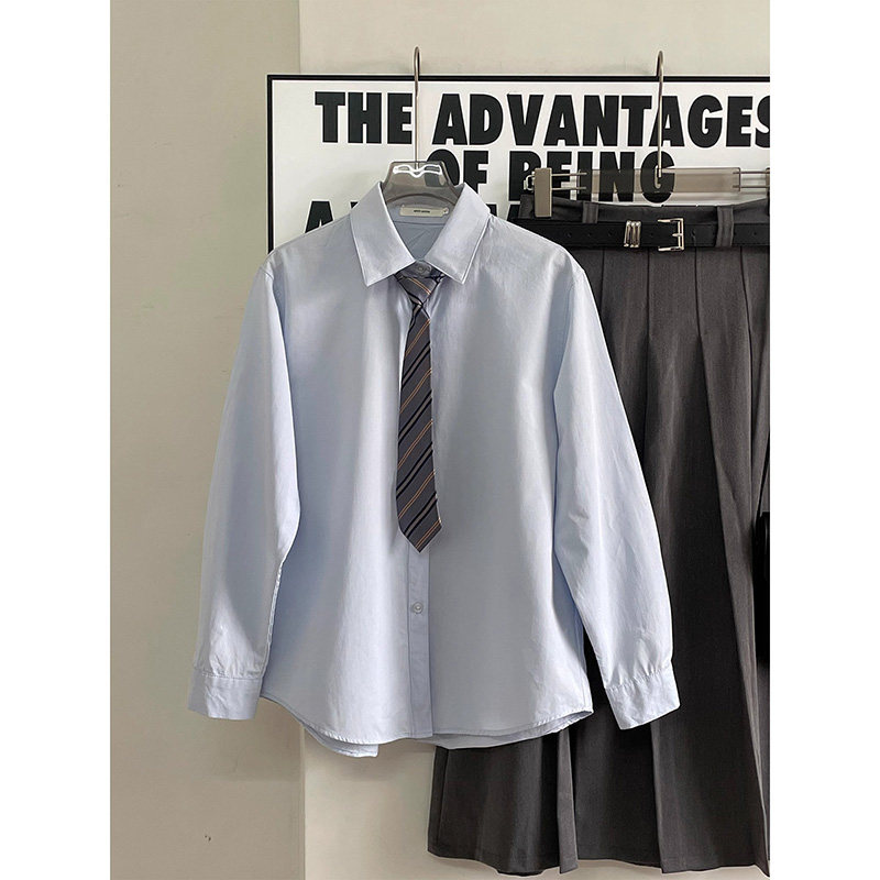 浅蓝色衬衫女新款学院风宽松设计感小众百搭内搭长袖衬衣早春上衣,女装/女士精品,衬衫,淘宝优惠券,粉丝福利购,淘宝优惠卷