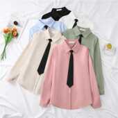 白色春秋冬新款 职业蓝色衬衣打底上衣面试正装 女长袖 JK制服衬衫