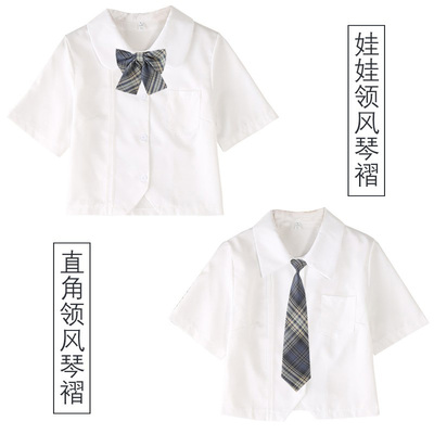 夏季短袖短款衬衫女白色学生