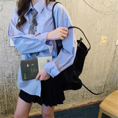 领带衬衫 女装 新款 学院风长袖 蓝色JK制服学生长袖 日系班服宽松上衣