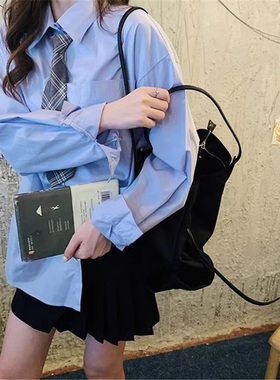 学院风长袖领带衬衫女装新款蓝色JK制服学生长袖日系班服宽松上衣